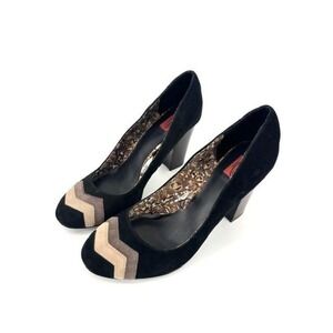 Missoni Black Suede Chevron Zig Zag Block Heel Round Toe Pumps Size 8.5 Y2K 00's